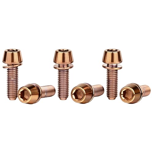 Image of Titanium Ti Allen Hex M5x16 18mm Tapered Head Bolt with Washer Screw for Bicycle Stem Parts Pack of 6 (Bronzed, M5x16mm)
