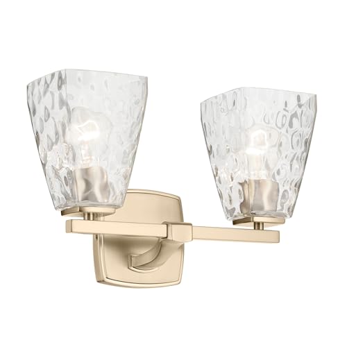 Image of Kichler Marant 14.25 inch 2-Light Bathroom Vanity Light Fixture with Clear Water Glass in Champagne Bronze for Powder Room Over Mirror (14.25 inch W x 9.5 inch H), 55215CPZWTR