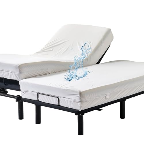 Zippered Split California King Mattress Protector for Adjustable Beds Waterproof 6-Sided Cal King Mattress Encasement Complete Cover