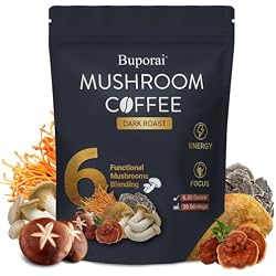 Mushroom Coffee Dark Roast, Instant Mushroom Coffee with 6 Mushrooms Lion’s Mane, Cordyceps, Turkey Tail & Other for Energy, Focus, Digestion, Immunity, 30 Servings
