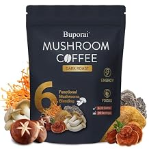 Mushroom Coffee Dark Roast, Instant Mushroom Coffee with 6 Mushrooms Lions Mane, Cordyceps, Turkey Tail & Other for Energy, Focus, Digestion, Immunity, 30 Servings