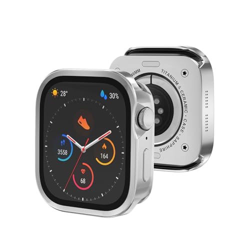 SDOCEBF Metal Case for Apple Watch 46mm Series 10 11, 3 in 1 Aluminum Rugged Ultra-Thin Rugged Bumper Built-in Tempered Glass with Back Cover, Silver