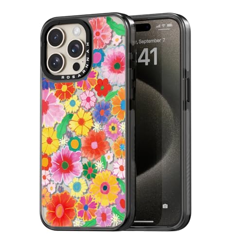 Coque antichoc 2m iPhone 15 Pro avec design fleurs colorées noir
