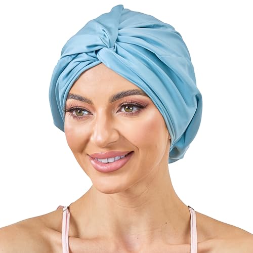 Light Blue Adjustable Silk Bonnet Satin Curly Hair Wrap for Sleeping Women
