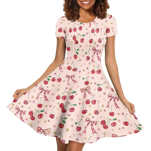 Image of AFPANQZ Womens Casual Summer Lightweight Vintage Dress Short Sleeve Midi Dress Knee-Long Luxury Formal Dress