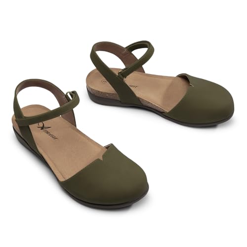 Image of Athlefit Women's Closed Toe Sandals Comfort Cork Footbed Arch Support Flat Sandals