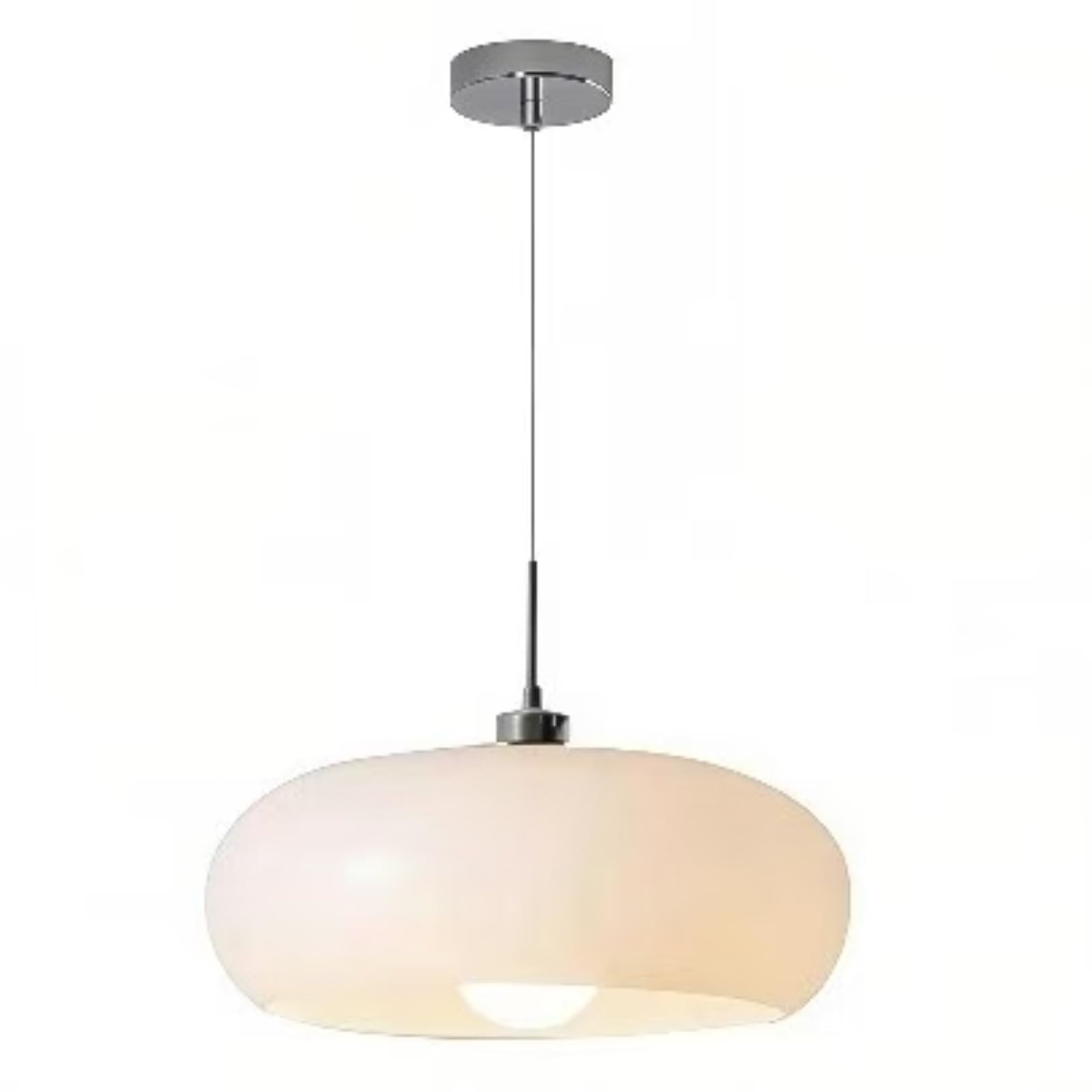 Moderne schmiedeeiserne Pendelleuchte mit Glasschirm, Hängelampe, höhenverstellbar, dreifarbige Aufhängung, milchig-weiß-orangefarbener Schirm, variable Kabellänge for Flur-Esszimmer(White)