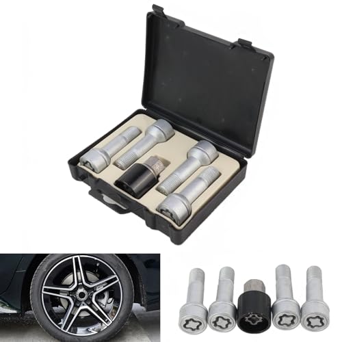 4 PCS 304 Pattern Rim Wheel Lock Nut Set Anti Theft Wheel Bolt Bolt Lock Kit for Benz S/GLC/GLE/E/G/M/R-Class Replacement Number # 0019901707