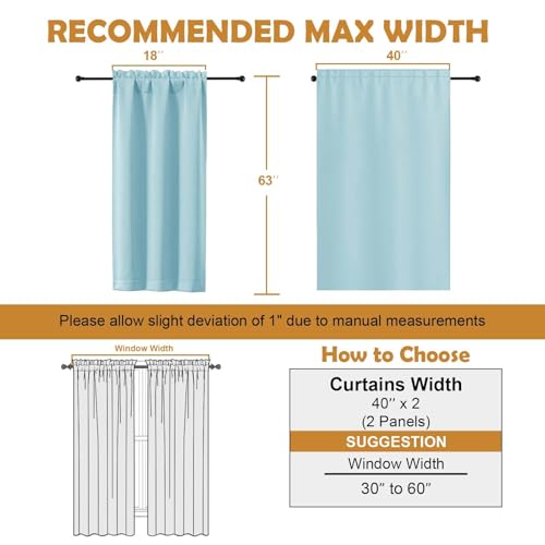 Image of Aiyufeng Aqua Blackout Curtains for Bedroom 63 Inch Length 2 Panels, Solid Thermal Insulated Energy Saving Rod Pocket Window Treatment Curtains Blackout Drapes, W40 x L63 Inch,Aqua
