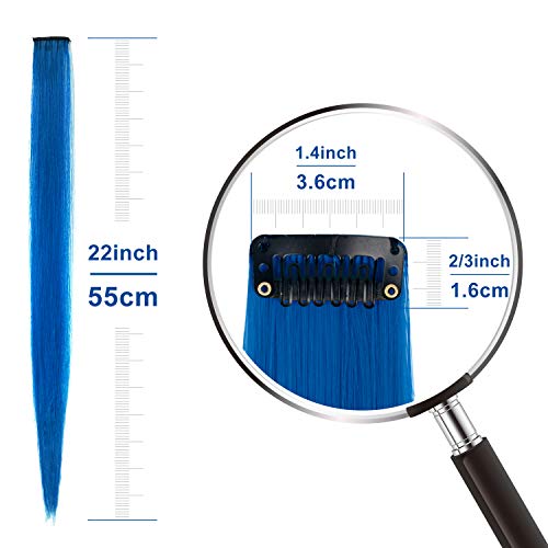 Colored Hair Extensions 10 Pcs, Ladyamz Teal And Blue Clip In Hair Extensions Party Highlights, Colorful Synthetic Hairpieces For Girls Women Kids Doll Gifts Blue Teal Hair Accessories(22 In) #TOP3
