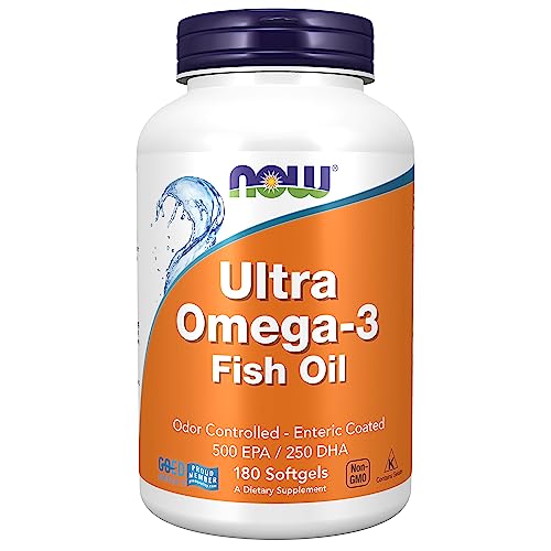 Now Foods, Ultra Omega-3, 500 EPA / 250 DHA, 180 Gélules, Testé en Laboratoire, Huile de Poisson, Sans Gluten, Sans OGM