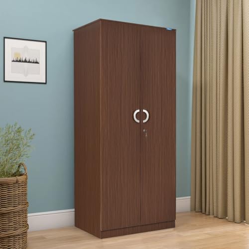 Image of Nilkamal Massif Neo 2 Door Wardrobe Without Mirror | Engineered Wood Almirah | 1 Hanging Rod & 3 Storage Shelves in Cabinet | 1 Year Warranty | Legno Oak