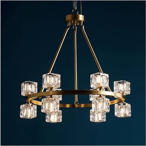 LED Chandeliers, Luxury Copper Chandeliers Double Crystal Led Pendant Chandelier Compatible with Living Room Dining Room - Copper Hanglamp Bedroom Lamp