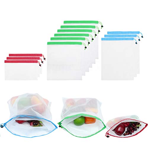 Cabilock 15 unidades de sacos de malha laváveis, duráveis, reutilizáveis, ecológicos, malha, sacos d