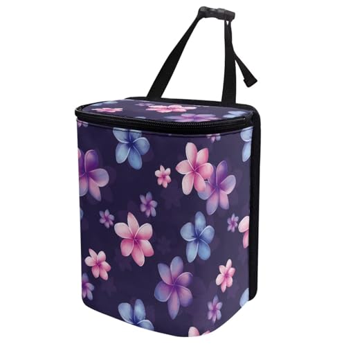 Image of Talayituse Colorful Plumeria Flower Print Car Trash Can with Adjustable Straps, Car Trash Bag Bin Car Garbage Bag Multipurpose Storage Box for Vehicle Travel Camping Picnicing