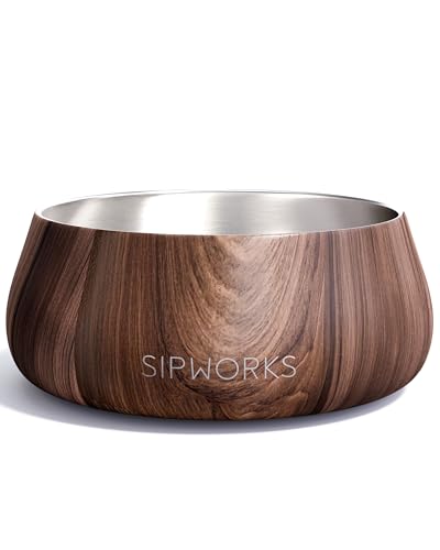 Stainless Steel Dog Bowl – 32oz Weighted Metal Food and Water Bowls for Dogs and Cats with Non-Slip Base - Pet Bowls for All Breeds Sizes for Travel & Outdoor Play - Mahogany