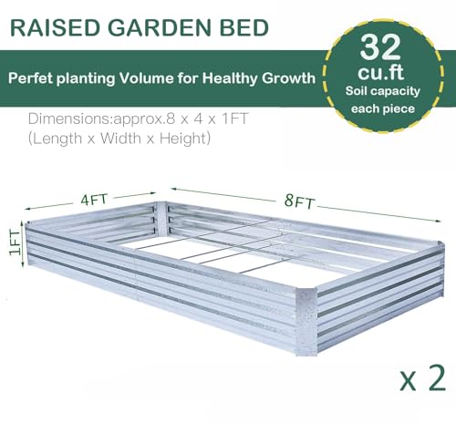 Galvanized Raised Garden Beds for Vegetables Large Metal Planter Box Steel Kit Flower Herb (8 x 4 x 1 ft * 2 Pack, Galvanized) - Image 4