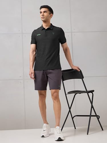 Image of TECHNOSPORT Men's Slim Fit Striped Half Sleeve Polo Active Out T-Shirt for Gym, Sports & Regular Use