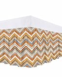 Bed Skirt Orange Grey Chevron Bed Skirt 18 Inch Drop Geometric Design Stripe Elastic Wrap Around Bed Skirt Dust Ruffle for King Size Bed