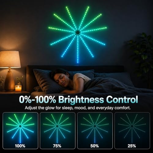 Image of MORIACC Smart Firework LED Lights, Color Changing Lights for Bedroom with Realistic Blooming Visuals, USB Powered Room Decor, App & Remote Control, Music Sync Strip Light for Party(11.8 inches)