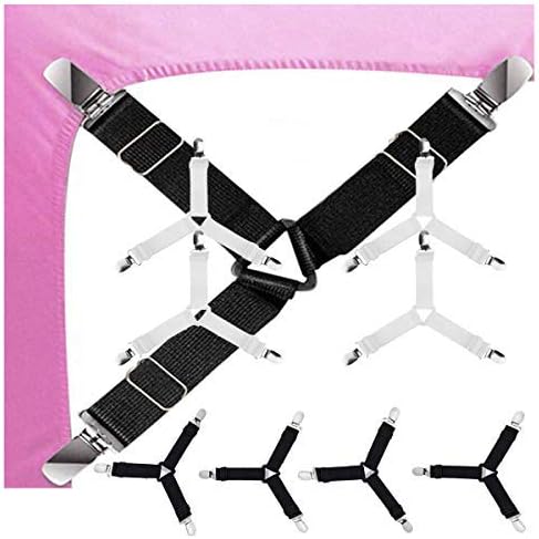 GQC Bed Sheet Holder Strap, 2-Set Triangle Sheet Fastener Adjustable Elastic Sheet Clip Suspender Clamp Gripper for Bed Sheets, Mattress Covers, Sofa Cushion (8 Pack-Short) (Black+White)…