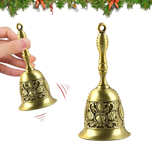 Campana de Mano, yisight Campanilla, Campanillas de Metall, Campana de Mano Navideñas, Recepción Cena Servicio De Hotel Decora Hogar Campana de Navidad (Bronce)