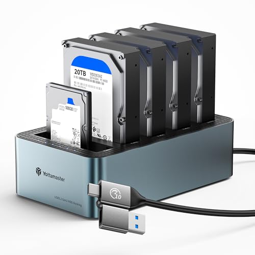 Yottamaster 5 Bay Hard Drive Docking Station Aluminum for 2.5''/3.5'' SATA SSD/HDD, USB 3.2 Gen1 Hard Drive Cloner Duplicator, Supports UASP and Up to 100TB (5x20TB) for 1-to-4 Offline Cloning (KB500)