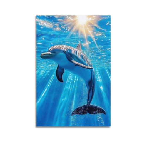 Poster dauphin dans l'eau de mer ZHOUKEG 60x90 cm pour salon