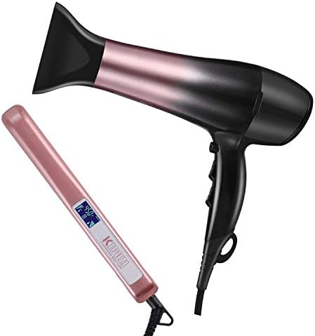 KIPOZI 1 inch Hair Straightener + Hair Dryer Rosk Pink Bundle