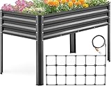 KING BIRD Raised Garden Bed with Irrigation System and Legs Galvanized Elevated Planter Box 48×24×30 in for Backyard, Patio, Balcony, 400lb Capacity, Dark Grey