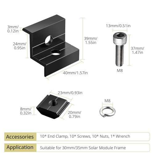 Anbte 10pcs Solar Panel End Clamp 30mm/35mm, Aluminum Z Brackets for Solar Panels Solar Mounting Brackets Kit with Nuts Bolts for Solar Panel Pv Mounting System Install Accessories (Black)