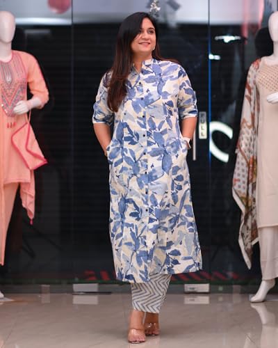 Anni Designer Women's Rayon Viscose A-Line Printed Kurta With Pant (Dishaan Blue-Vks01_Xxl_Blue_Xx-Large)