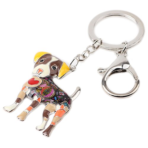 Bonsny Enamel Alloy Jack Russell Dog Key Chains For Women Gifts Car Purse Handbag Charms Jewelry (Brwon) #TOP1