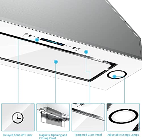 IKTCH New 30" Range Hood Insert, 900 CFM Ducted/Ductless Range Hood with 4 Speed Fan, White Stainless Steel & Tempered Glass Range Hood 30 inch with Gesture Sensing&Touch Control Making life Smarter
