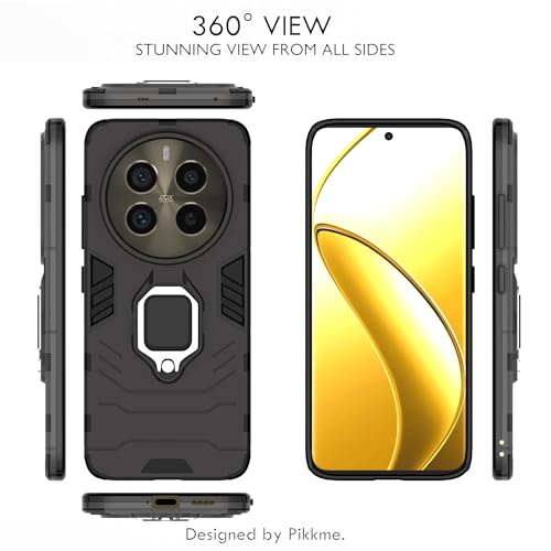 Image of Pikkme Realme 12 Pro 5G / Realme 12 Pro Plus 5G Back Cover | D5 Tough Armor Bumper | 360 Protection Case | Ring Holder Stand Case (Black)