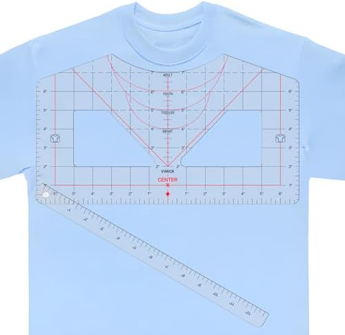 1PCS T Shirt Alignment Tool, Transparent V-Neck/Round PVC Ruler for Embroidery-Logo, Shirting Measurement Tool Placement Center Design, T-Shirt Ruler Guide for Alignment, T Shirt Rulers Guide