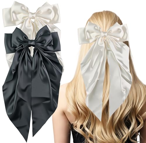 Stocking Stuffers for Women - 2 PCS White Black Hair Bows - Hair Accessories for Women Girls | Cute Clips Claws Barrettes for Mom - Christmas Birthday Valentines Day Gifts | Easter Basket Stuffers