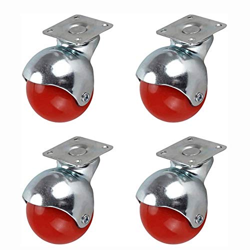 Ruedas para Muebles 2 Pulgadas Oficina de Ruedas Tierra Muebles, RubberPp Plana Universal Caster, Sof silencioso Caster, Altas Cargas (4 Unidades) (Color : Red)