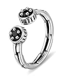 Aliyoham Black Zircon Adjustable Ring, Sterling Silver Stackable Rings for Women, Gothic Vintage Style Jewelry Gift