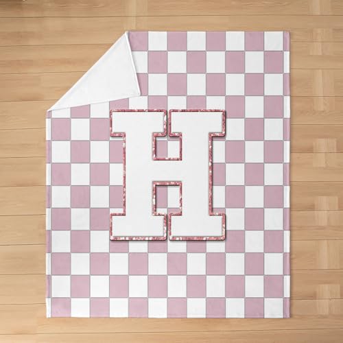 Image of Erosebridal Pink Initial H Fleece Blanket 40 inchx50 inch Kawaii Plaid Checkered Flannel Blanket Cute Personalized Monogram Fuzzy Plush Throw for Kids Girls,Fashion Grids Gingham Decor for Bed Couch