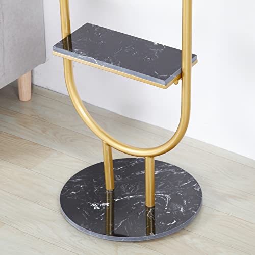 Rzgy Clothing Garment Rack With Shelves And Hooks, Metal Coat Rack Stand Golden Satin Steel Finish Stable Marble Base, Clothes Hanging Rack For Entryway, Living Bedroom #TOP2