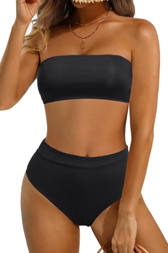 Tempt Me Women Bandeau Bikini Set Strapless Two Piece Sexy Swimsuit High Waisted High Cut Bathing Suits Cheeky Swimwear