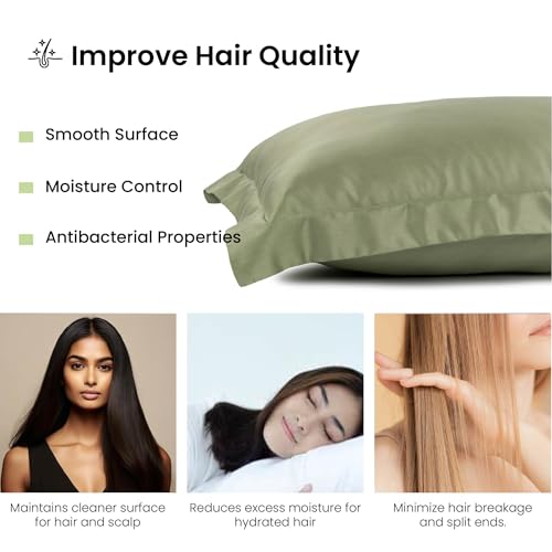 Image of Mush Bamboo Pillow Cover Set of 2 | 400 TC | Bamboo Solid Pillow Cover for Hair and Skin,Breathable, Silky Soft & Envelope Pillowcases for Hot Sleepers & Night Sweats | 17 inchx27 inch (Forest Shadow, King)