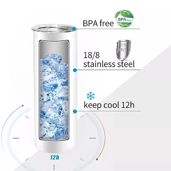 FAMKX 20oz Luminous Blanks Skinny Tumbler For Sublimation, Double Wall Stainless Steel Straight Insulated Vacuum Slim Travel Mug Glow in the dark (Blue) by FAMKX - Image 6