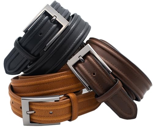 Men's Genuine Buffalo Leather Dress Belt, Single Prong Buckle, Multiple Colors, 1.25-inch Width3