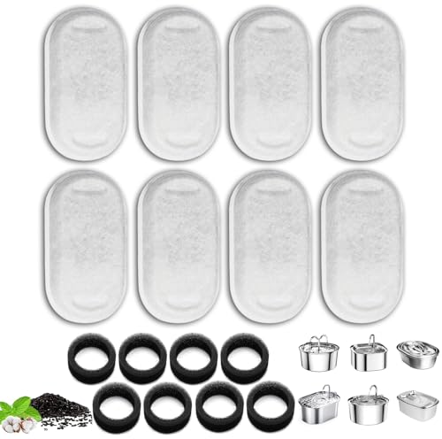 16 filtros de repuesto para fuente de agua para gatos, 8 paquetes de filtros de fuente de agua, 8 paquetes de esponjas, filtros de repuesto para mascotas de 108/3,2 L y 67oz/2L Cat Pet Fountain