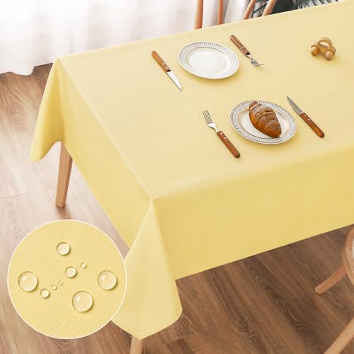 AooHome Tischdecke Abwaschbar, Gelb Tischdecken 100x140cm Leinen-Optik Tischtuch aus Polyester Wasserabweisend mit Lotuseffekt, Dauerhaft Kratzfest für Wohnzimmer, Esszimmer, Balkon, Garten