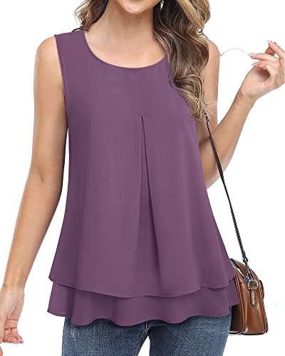 Gaharu Sleeveless Tops For Women Dressy Work Scoop Neck Sleeveless Tank Tops Summer Flowy Shirts Loose Fit Tunic Top For Leggings Ladies Cool Lining Business Tops Purple Going Out Tops For Women,Xxl #TOP5
