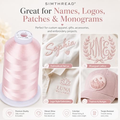Image of Simthread 5000M 40WT Polyester Embroidery Thread, Light Peach Pink S086 | 5000M 40WT polyester thread feeds smoothly for machine embroidery, monograms, logos, patches and quilting.