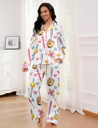 Image of SHESHOW Satin Pajamas for Women Set Long Sleeve Button Down Sleepwear 2 Piece Nightwear Women Pjs Sets Size XS-XXL
